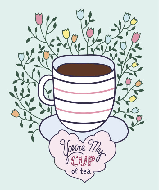 可爱的手画茶杯与字母在矢量图片下载