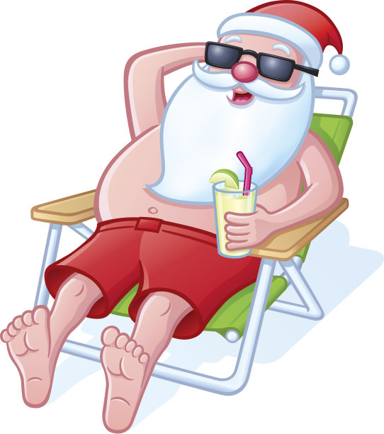 在沙滩椅上休息的圣诞老人图片下载