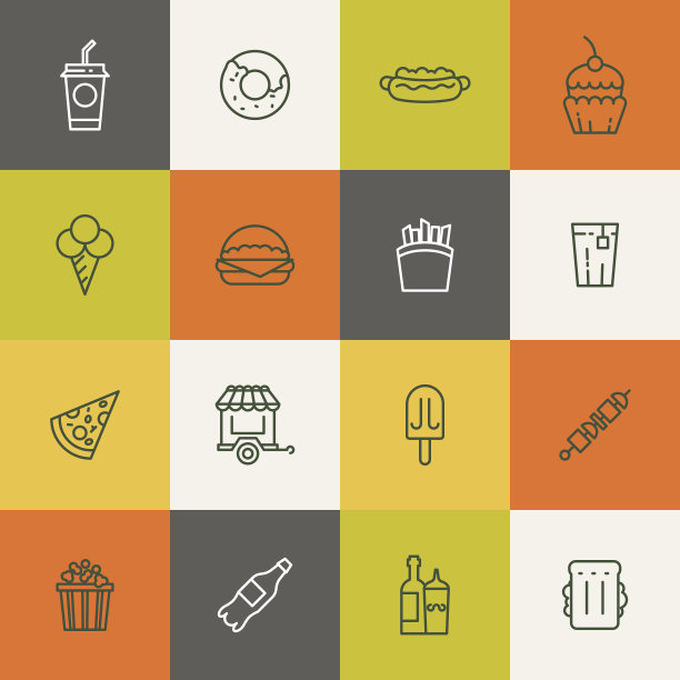 外卖食品线性矢量图标图片下载