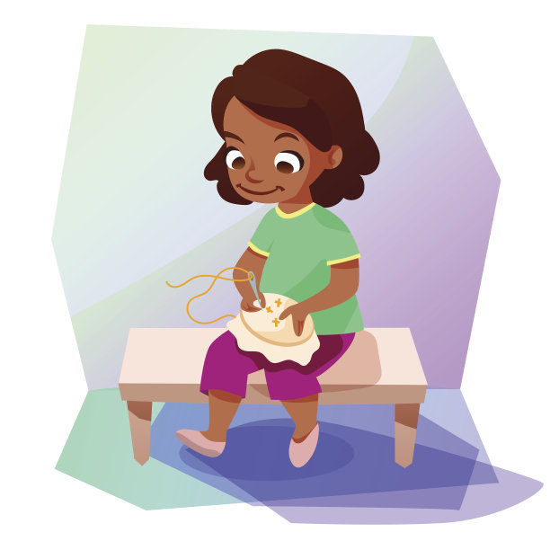 非裔美国女孩正在做十字绣图片下载