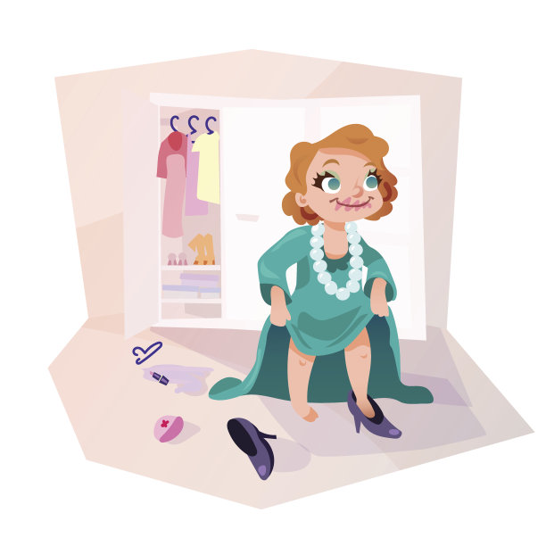 女孩穿着妈妈的衣服矢量插图图片下载