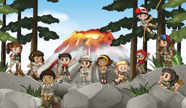 孩子们在树林里露营图片下载