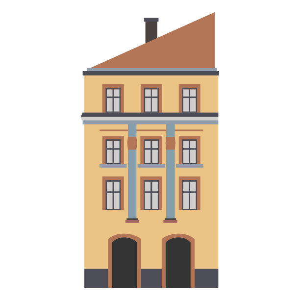 美丽详细的线性城市景观收集与联排别墅。小镇的街道素材图片