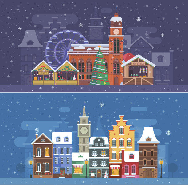 雪城和冬季节日横幅图片下载