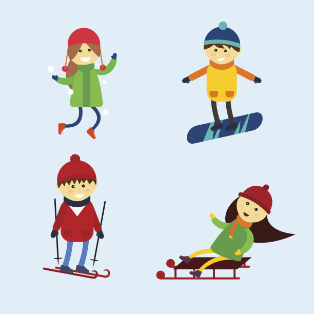 冬季游戏儿童矢量插图。图片下载