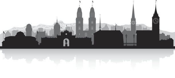 苏黎世瑞士城市天际线剪影图片下载