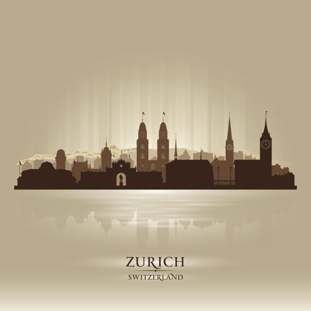 苏黎世瑞士城市天际线剪影图片下载