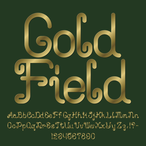 漂亮的金色卷曲字体。孤立的英语字母图片下载