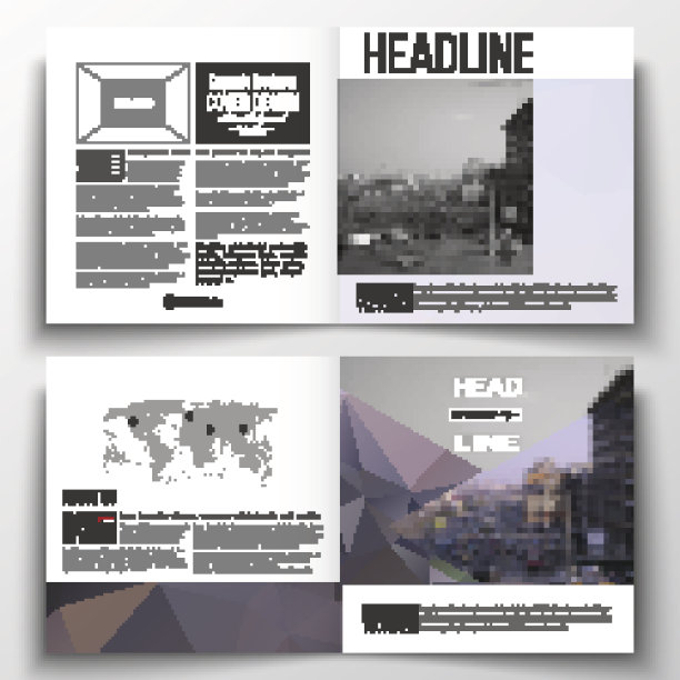 一套方形设计宣传册模板。多边形背景，模糊图像图片下载