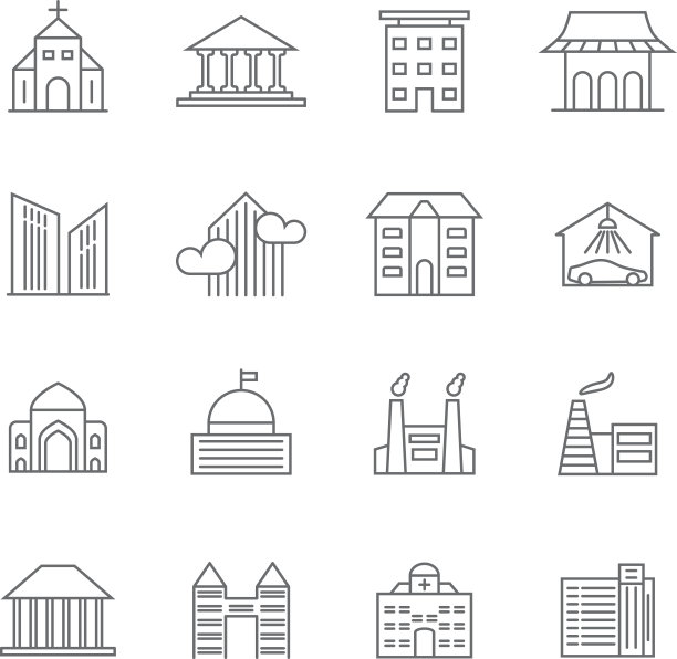 房子和建设矢量线图标。房地产轮廓符号图片下载