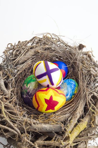 把复活节彩蛋放在不同颜色的窝里图片下载