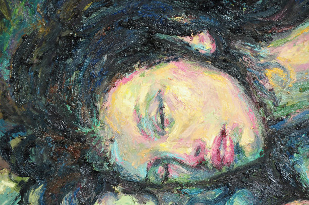 原始油画艺术作品在纹理画布上图片下载