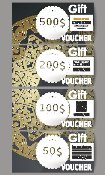 一套现代礼品券模板。金晶片模式图片下载