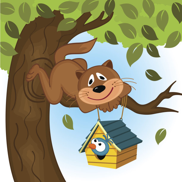 树上有一只猫鸟图片下载