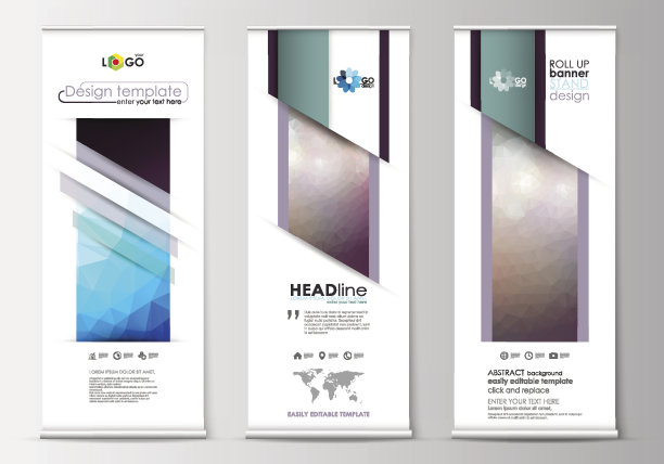 一套卷起来的旗帜站，平面设计模板，几何图片下载