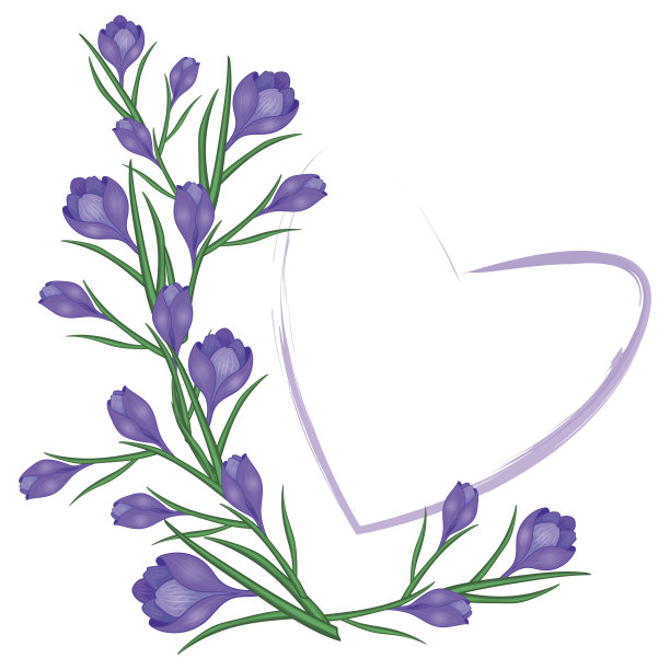 印有番红花和爱心01的卡片图片下载