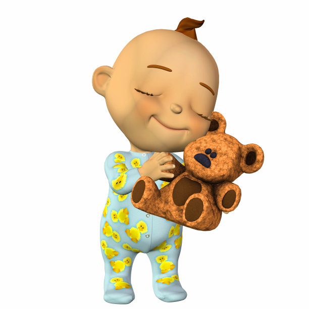 一个婴儿抱着一只泰迪熊的插图图片下载