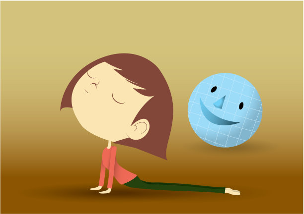 年轻女子在摆姿势练习瑜伽与小世界图片下载