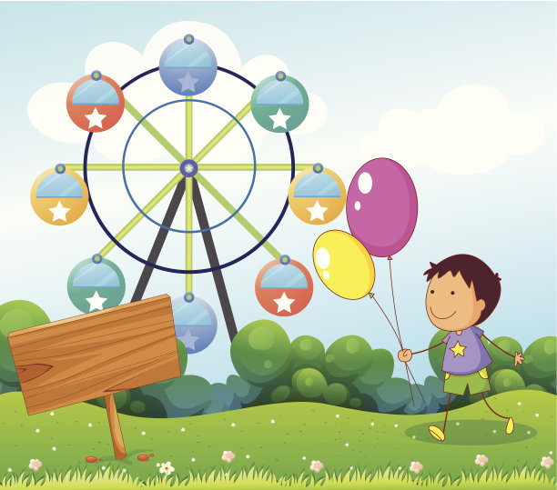 一个拿着气球的男孩旁边的空板图片下载