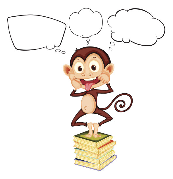 猴子在一堆无意义的书上面图片下载
