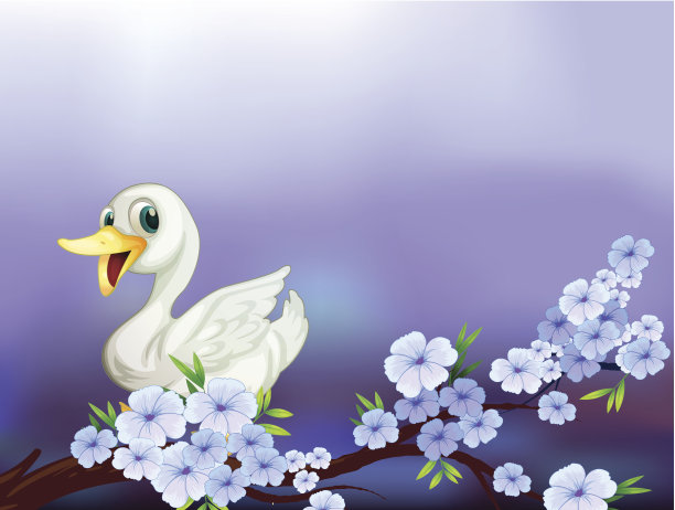 文具上有一只白色的鸭子和一些花图片下载