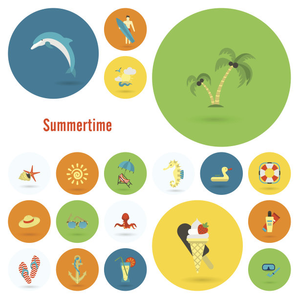 夏季和海滩简单的平面图标图片下载