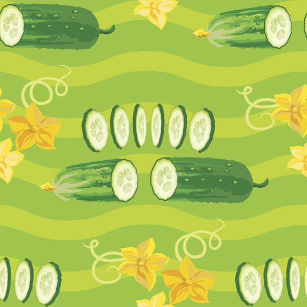 黄瓜、花、切片质地无缝。素材图片