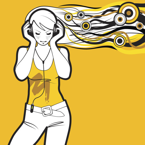 女孩用耳机听音乐图片下载