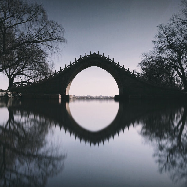 带有倒影的中国拱桥图片下载