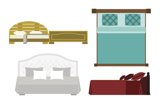 专属睡眠家具设计，带有鸟瞰图的卧室床和室内房间舒适家居放松公寓装饰矢量插图图片下载