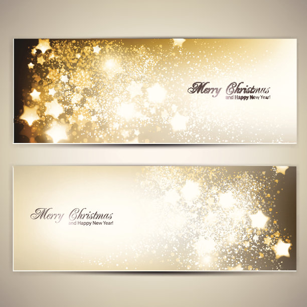 一套优雅的圣诞旗帜与星星。图片下载