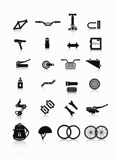 一套黑色的白色自行车主题矢量图形图标图片下载