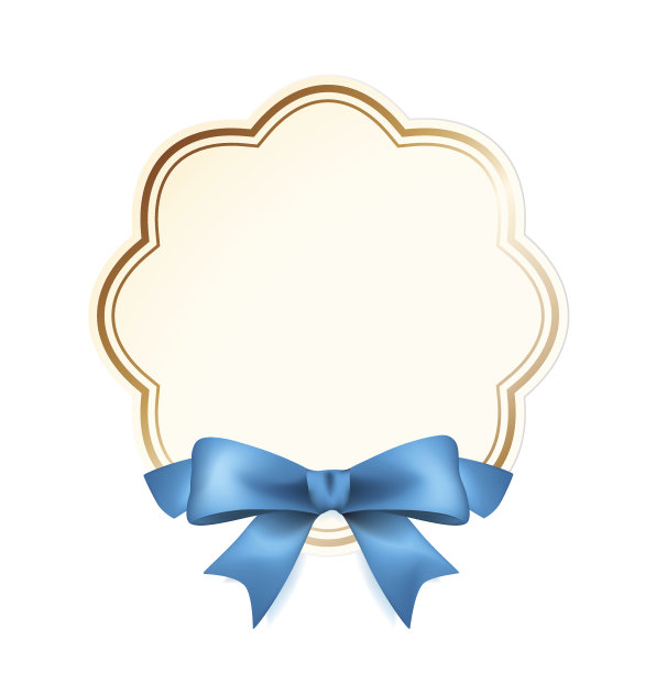 高品质标签与蓝色蝴蝶结在白色的背景。素材图片