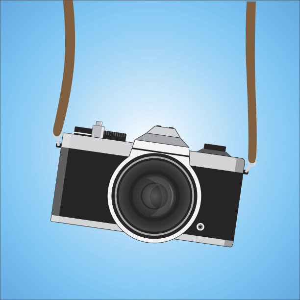 复古相机在一个平坦的风格。彩色背景上的老式相机图片下载