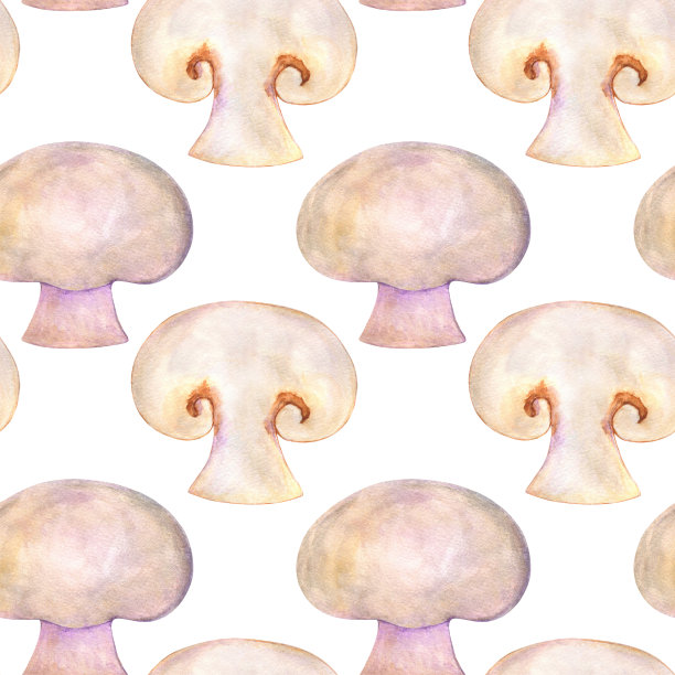 水彩无缝图案与蘑菇香槟图片下载