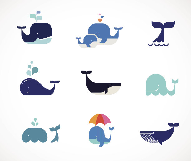 矢量鲸鱼图标的集合素材图片