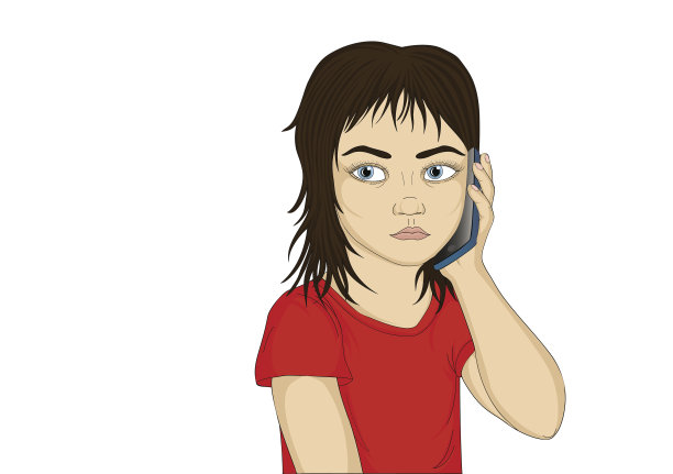 严肃而愤怒的小女孩在打电话图片下载