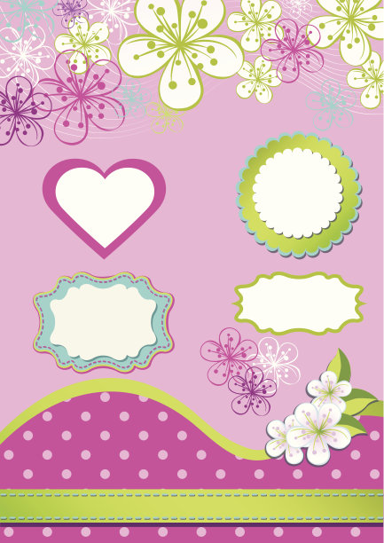 模板Spring设计元素。春天鲜花、圆点标签图片下载