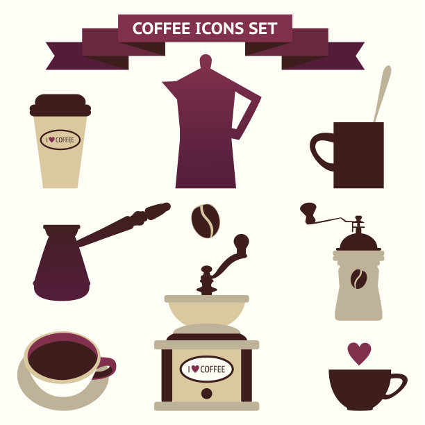 装饰咖啡图标的向量集合图片下载