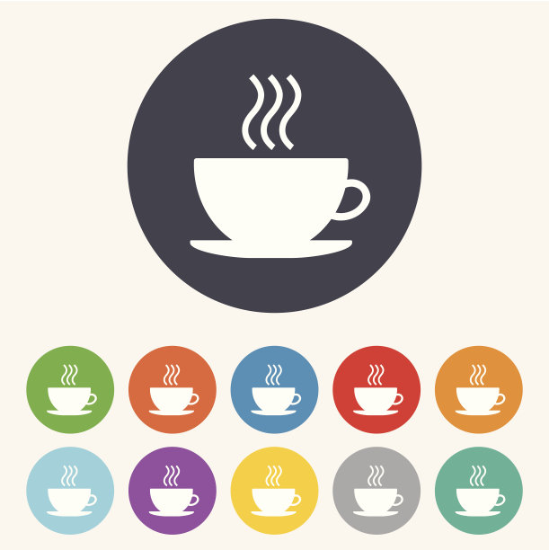 咖啡杯标志图标。热咖啡按钮。图片下载