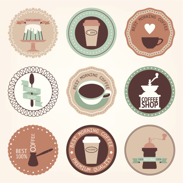 矢量咖啡圈的复古收藏。图片下载
