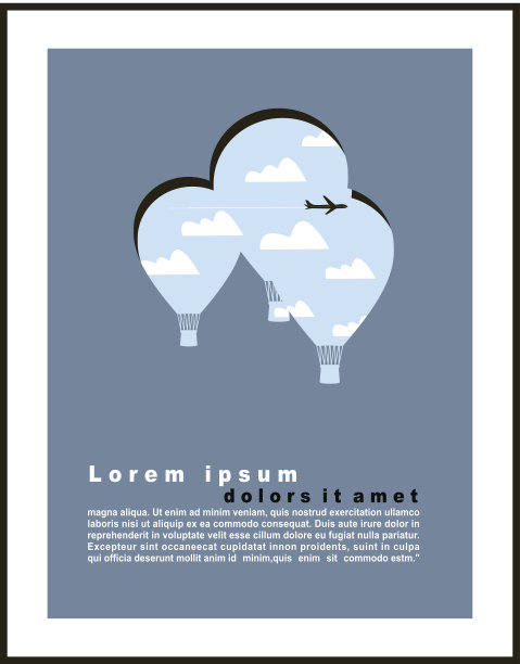 热气球在天空中，蓝色的背景图片下载