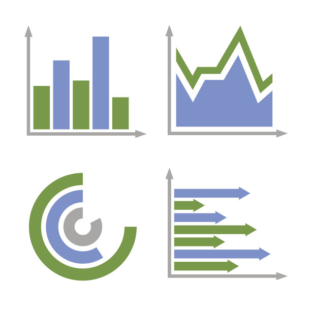 蓝色和绿色业务图表图标集。向量图片下载