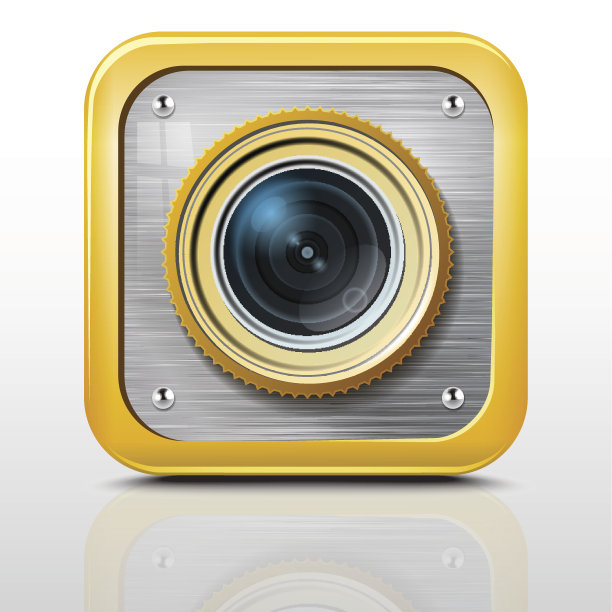 图标相机，金属结构，黄色外壳。向量图片下载