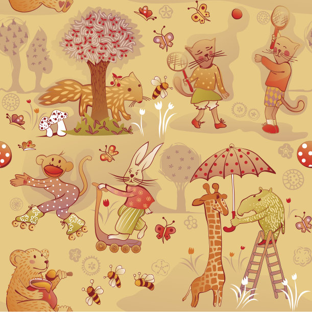 在有趣的情况下，画出无缝衔接的野生动物角色图片下载