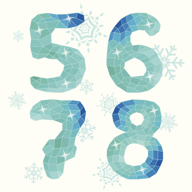 多色多边形孤立数5,6,7,8。冰的冬天collecti图片下载