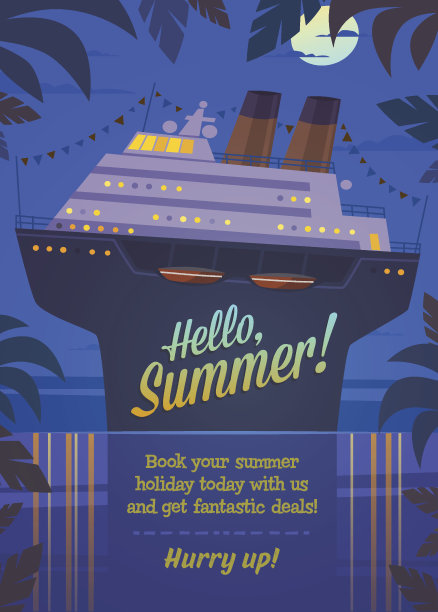 暑假。夜间在海上航行的班轮图片下载