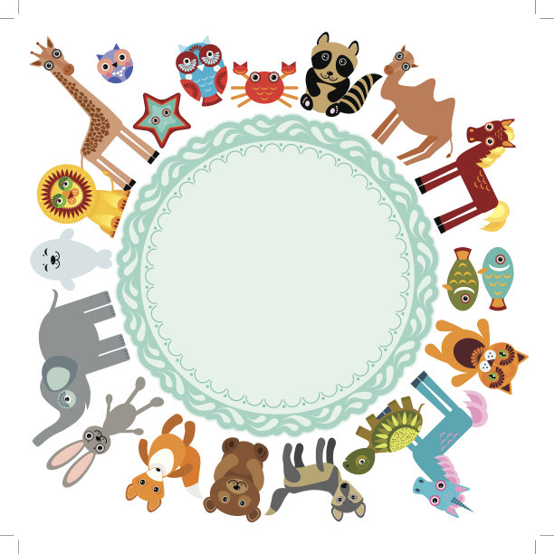 有趣的卡通动物人物在白色的背景，框架为文本。图片下载