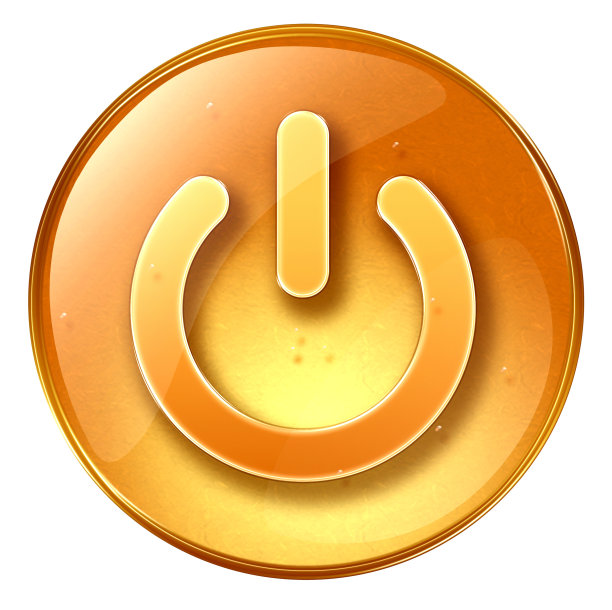 电源图标黄色，孤立在白色背景图片下载