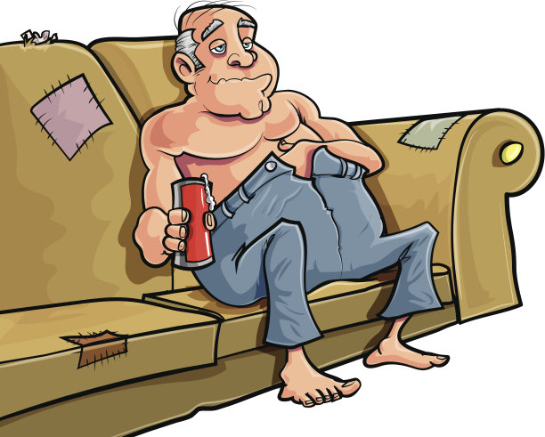 卡通人物坐在沙发上，手里拿着啤酒图片下载